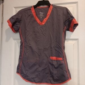 Barco Uniforms NRG Charcoal and Rust V-Neck Scrub Top